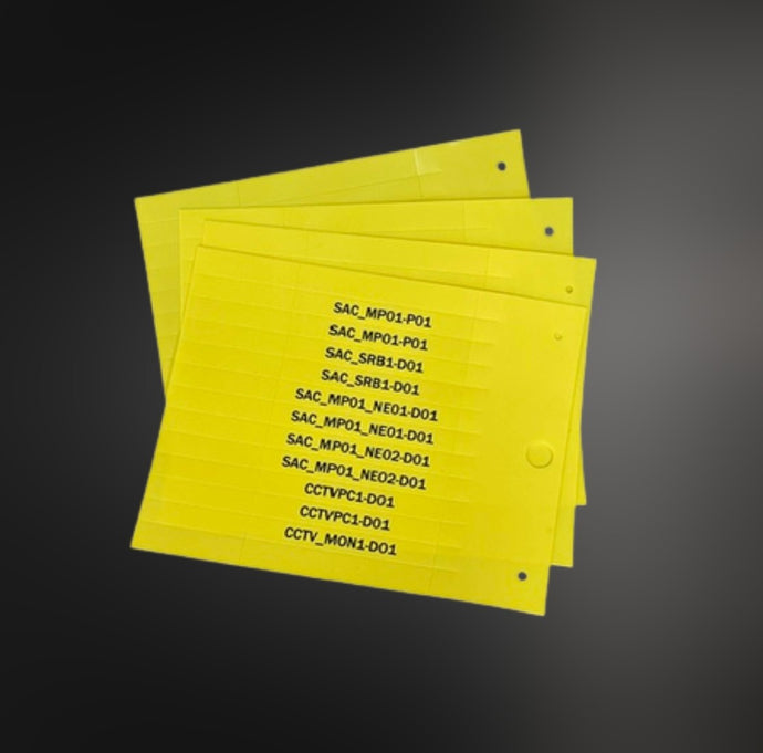 FTY 9700550 / FTW 9700550 - Sheet - Cable and Conduit Marker - Precut - White and Yellow 9mm x 70mm